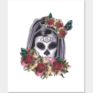 Skull & Roses dia de los Muertos Posters and Art